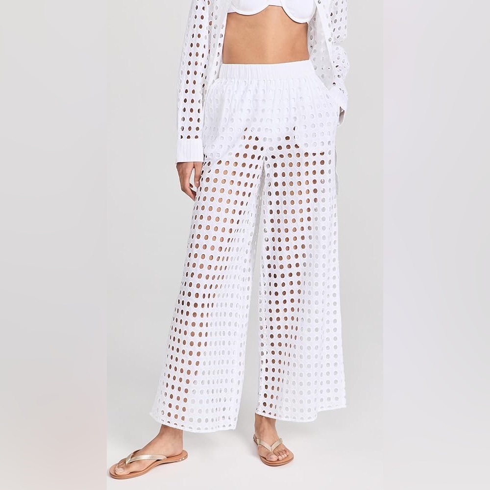 SOLID & STRIPED The Delaney Pants White Eyelet Cotton Size XL